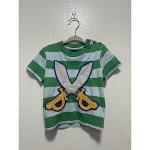 Boys Mini Boden Striped Appliqué Pirate Swords T-shirt Size 12-18 Months